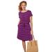 Plus Size Women's Knit Drawstring Dress by ellos in Boysenberry White Stripe (Size 22/24)