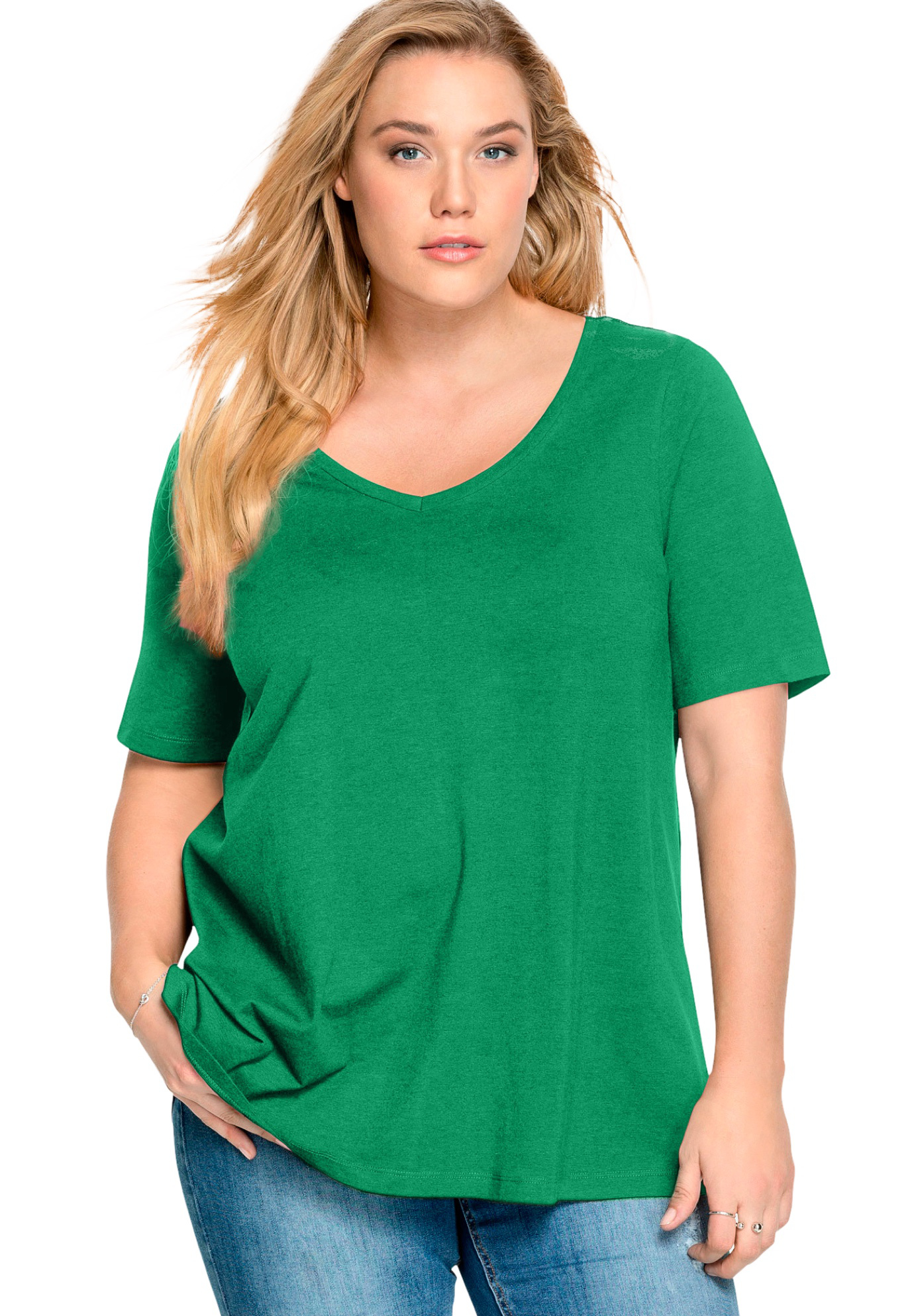 Plus Size Women's V-Neck A-Line Tunic by ellos in Kelly Green (Size 38/40)