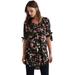 Plus Size Women's Tie-Sleeve Scoop Neck Tunic by ellos in Black Floral Print (Size 36)