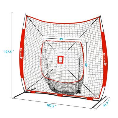Exacme Baseball Softball Hitting Pitching Net w/ Strike Zone, Tee, Caddy & Carry Bag, Baseball Batting Backstop Practice Net Metal/Fabric in Red
