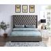 Rosdorf Park Crystal Tufted Queen Bed w/ Decorative Nailhead Accents Upholstered/Faux leather in Gray | 53 H x 60 W x 85 D in | Wayfair