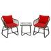 Costway 3 Pieces Patio Rattan Bistro Set Cushioned Chair Glass Table Deck-Red