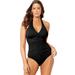 Plus Size Women's Shirred Halter One Piece Swimsuit by Swimsuits For All in Black (Size 12)