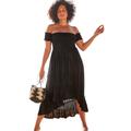 Plus Size Women's Lauren Smocked Off the Shoulder High Low Dress by Swimsuits For All in Black (Size 6/8)