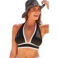 Plus Size Women's Bliss Colorblock Pleated Halter Bikini Top by Swimsuits For All in Black White (Size 12)
