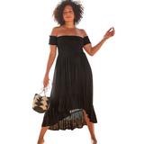 Plus Size Women's Lauren Smocked Off the Shoulder High Low Dress by Swimsuits For All in Black (Size 14/16)