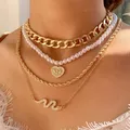 Flatfoosie – collier ras du cou en cristal pour femmes bijoux Boho multicouches cœur doré chaîne