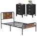 Taomika 3-pieces Bed Frame with Wood Headboard and 3-Drawer Nightstands Set