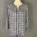 J. Crew Tops | J.Crew Popover Blouse Cream Navy Plaid Top Sz S Trim 3/4 Length Sleeve Blue | Color: Blue/Cream | Size: S