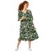 Plus Size Women's Empire V-Neck Ruffled Dress by ellos in Black Green Floral (Size 22)