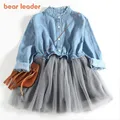 Bear Leader – robe d'automne à manches longues pour filles tenue en maille brodée en Denim pour