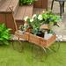 Costway Garden Plant Planter Wooden Wagon Planter W/ Wheel Garden Yard