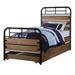 Industrial Style Metal and Wood Twin Size Bed with Slated Headboard, Black and Brown