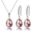 TreasureBay Women's Pearl Jewellery Set - 925 Silver AA Grade 8-9mm Pearl Necklace Dangle Drop Earrings for Women Ladies Girls Bridal Jewellery (PURPLE)