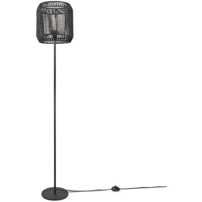 Stehlampe Modern Wohnzimmer Schlafzimmer Rattan Optik Boho Korb Stehleuchte E27 Einbeinig Schwarz,