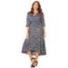 Plus Size Women's Easy Faux Wrap Dress by Catherines in Black Allover Brushstroke (Size 0X)