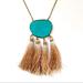 Anthropologie Jewelry | Anthropologie Large Turquoise W/ Tassels Pendant Statement Necklace. | Color: Blue/Gold | Size: Os