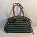 Dooney & Bourke Bags | Dooney & Bourke Green Blue Striped Fabric Brown Leather Strap Large Tote Bag | Color: Blue/Green | Size: 18.5" X 13.5" X 8"