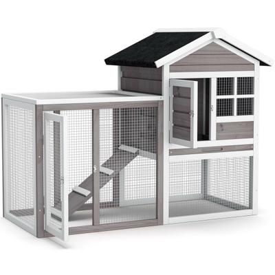 Costway 2-Story Wooden Rabbit Hutch with Running A...