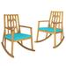 Gymax Set of 2 Outdoor Acacia Wood Rocking Chair Wooden Patio Rocker