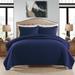3 Piece Quilts Coverlet Comforter Reversible Soft King Dark Blue