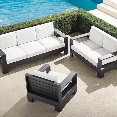 St. Kitts 3-pc. Sofa Set in Matte Black Aluminum - Standard, Glacier - Frontgate