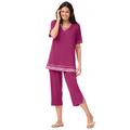 Plus Size Women's Striped Inset & Capri Set by Woman Within in Raspberry Mini Stripe (Size 30/32) Pants