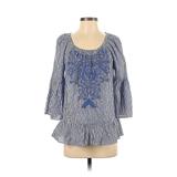 INC International Concepts 3/4 Sleeve Blouse: Blue Print Tops - Women's Size Small