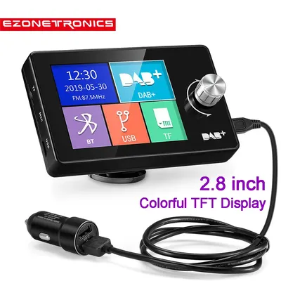 Transmetteur FM Bluetooth avec écran couleur de 2.8 pouces Tuner DAB Support d'appel +