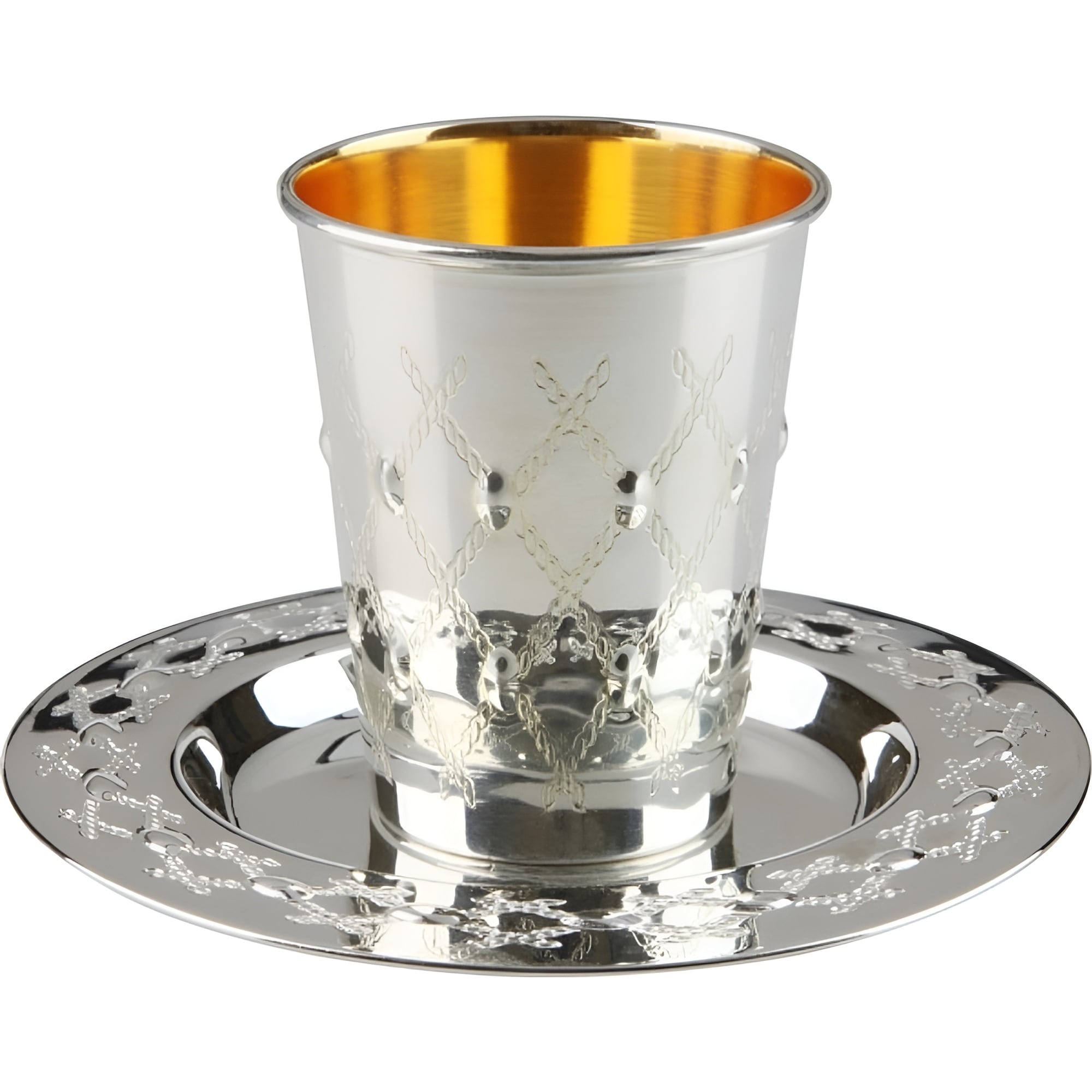 Kiddush Cup Set Xp Design 925 Sterling Silver Coated 3" - N/A