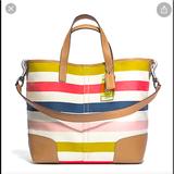 Coach Bags | Coach Hadley Multi Stripe Duffle Handbag | Color: Pink/Silver/Tan | Size: Os