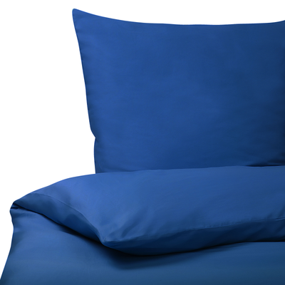 Bettwäsche Set Blau einfarbig Baumwolle 3-teilig Komfortgröße für Doppelbett 220x240 cm 2 Kopfkissenbezüge und Deckenbez