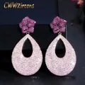 CWWcontre-contre-fort Dam Micro Pave Red Pink Cubic Conia Long Big Rose Flower Dstress Boucles