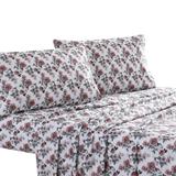 Veria 4 Piece Queen Bedsheet Set with Rose Print The Urban Port, White and Pink