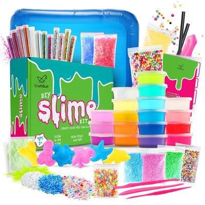 CraftBud DIY Slime Kit - Kids Slime Making Kit with 18 Colors Slime , 10 Glitters, Blow Up Tray, Foam Balls and Much More