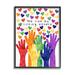 Stupell Industries We Rise By Lifting Others Rainbow Hand Hearts by - Graphic Art Wood in Brown | 30 H x 24 W x 1.5 D in | Wayfair ak-339_fr_24x30