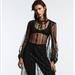 Zara Dresses | Embroidered Semi Sheer Dress | Color: Black | Size: Various