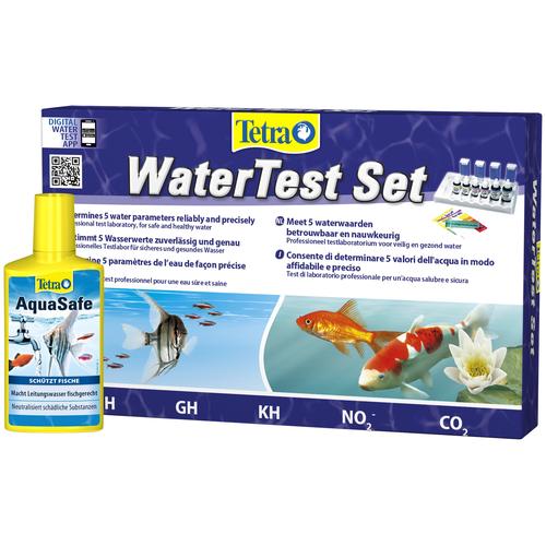 Tetra Aquariumpflege, Wasser Test Set inkl. AquaSafe 250ml blau Aquariumpflege Aquarium-Pflege Aquaristik Tierbedarf