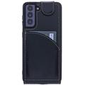 Burkley Leder Flip Case für Samsung Galaxy S21 FE Handyhülle Handytasche mit 360° Schutz und Kartenfach (Schwarz)