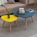 JKGHK Modern Nesting Table Set Of 2,Triangle Wood Nesting Coffee Table,Minimalist Sofa Side End Tables,Easy Assembly,for Small Spaces Living Room Bedroom Office (Color : Blue+yellow, Size : 60+50cm)