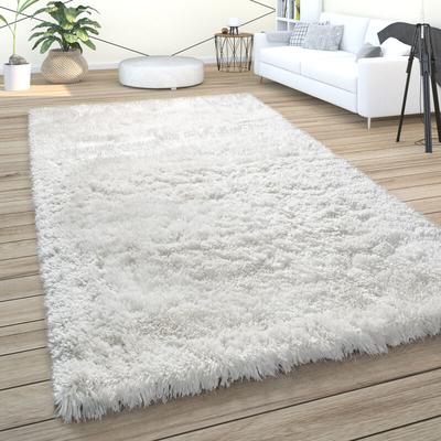 Hochflor Teppich Wohnzimmer Shaggy Pastell Einfarbig Weich Flauschig Creme Weiß 60x100 cm - Paco Image
