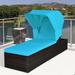 Gymax Rattan Patio Chaise Lounge Chair W/ Adjustable Canopy Turquoise