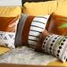 Bohemian Striped Vegan Faux Leather Throw Pillow Covers Set of 2