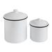 Set of 2 White Enameled Canisters with Lids