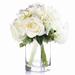 Enova Home Artificial Mixed Silk Roses and Fake Hydrangea Flowers Arrangement in Glass Vase with Faux Water for Home Decoration