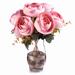Enova Home 7 Heads Artificial Silk Peony Fake Flowers Arrangement in Clear Glass Vase with Faux Water for Home Office Decoration