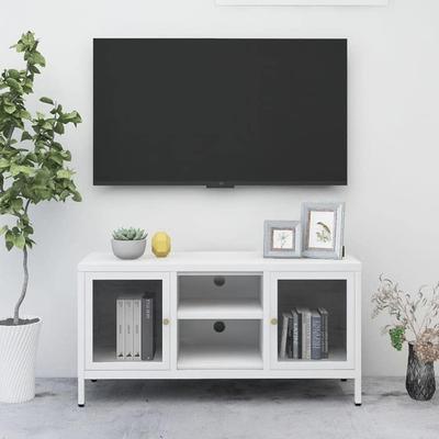 vidaXL TV Cabinet White 41.3"x13.7"x20.4" Steel and Glass - 41.3" x 13.7" x 20.4" - 41.3" x 13.7" x 20.4"