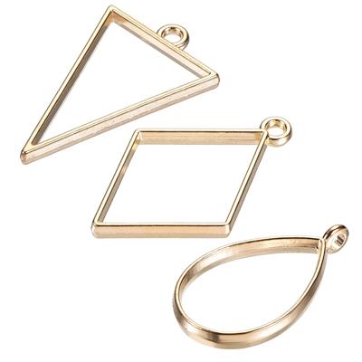 1Set/30Pcs Resin Pendants Frames 3 Shapes Alloy Hollow DIY Charms Gold Tone - Gold Tone