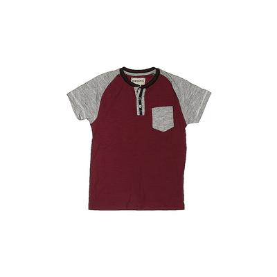 Distortion Custom Rags Short Sleeve Henley Shirt: Burgundy Solid Tops - Kids Boy's Size Small