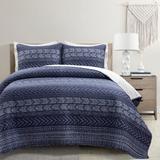 Hygge Geo Cotton Reversible Oversized Quilt Navy 3Pc Set Full/Queen - Lush Décor 21T011298